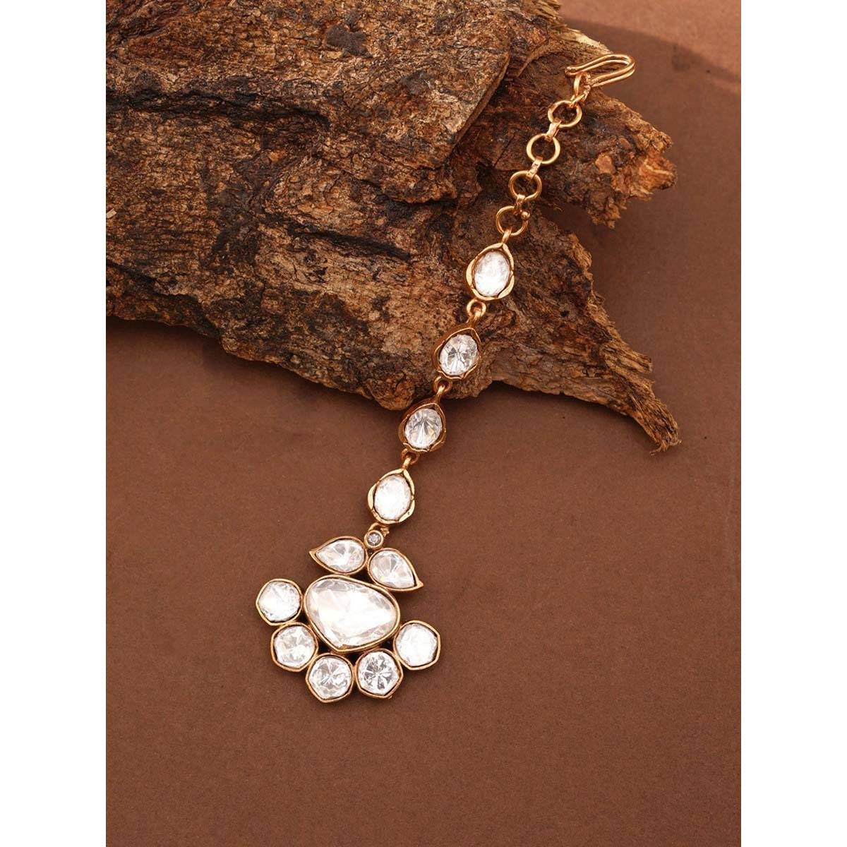 Abdesigns Elite Gold Plated Kundan Polki Studded Maangtikka