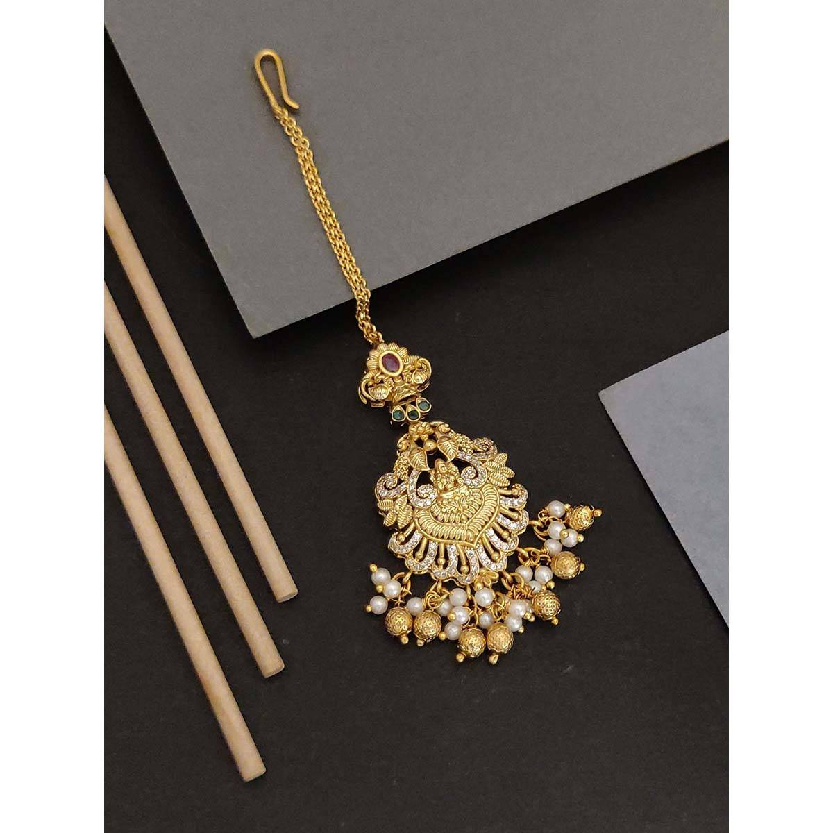 Abdesigns Gold Plated Ethnic Multi-Color Goddess Temple Maangtikka
