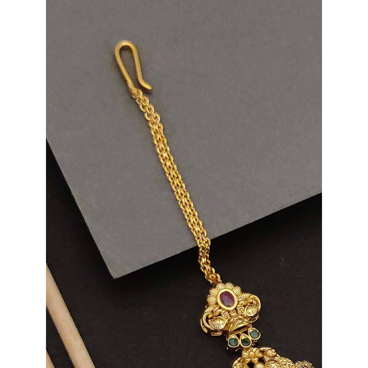Abdesigns Gold Plated Ethnic Multi-Color Goddess Temple Maangtikka
