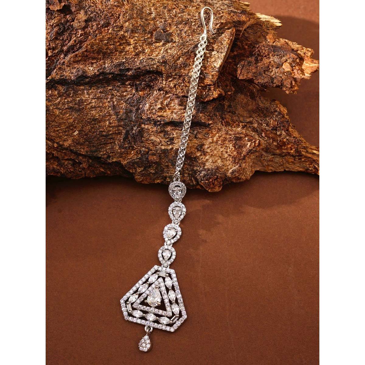 Abdesigns Silver Plated American Diamond Studded Maangtikka