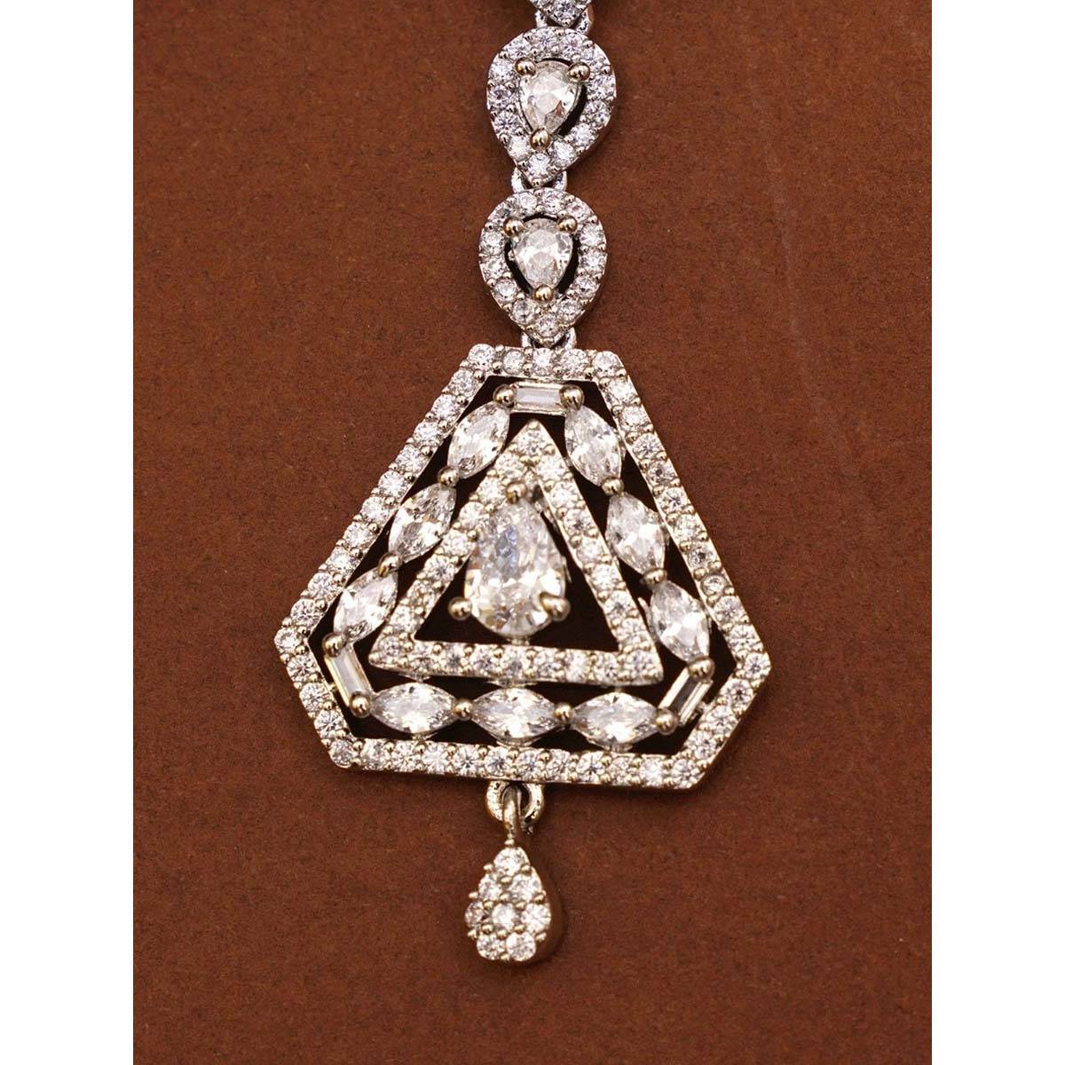 Abdesigns Silver Plated American Diamond Studded Maangtikka
