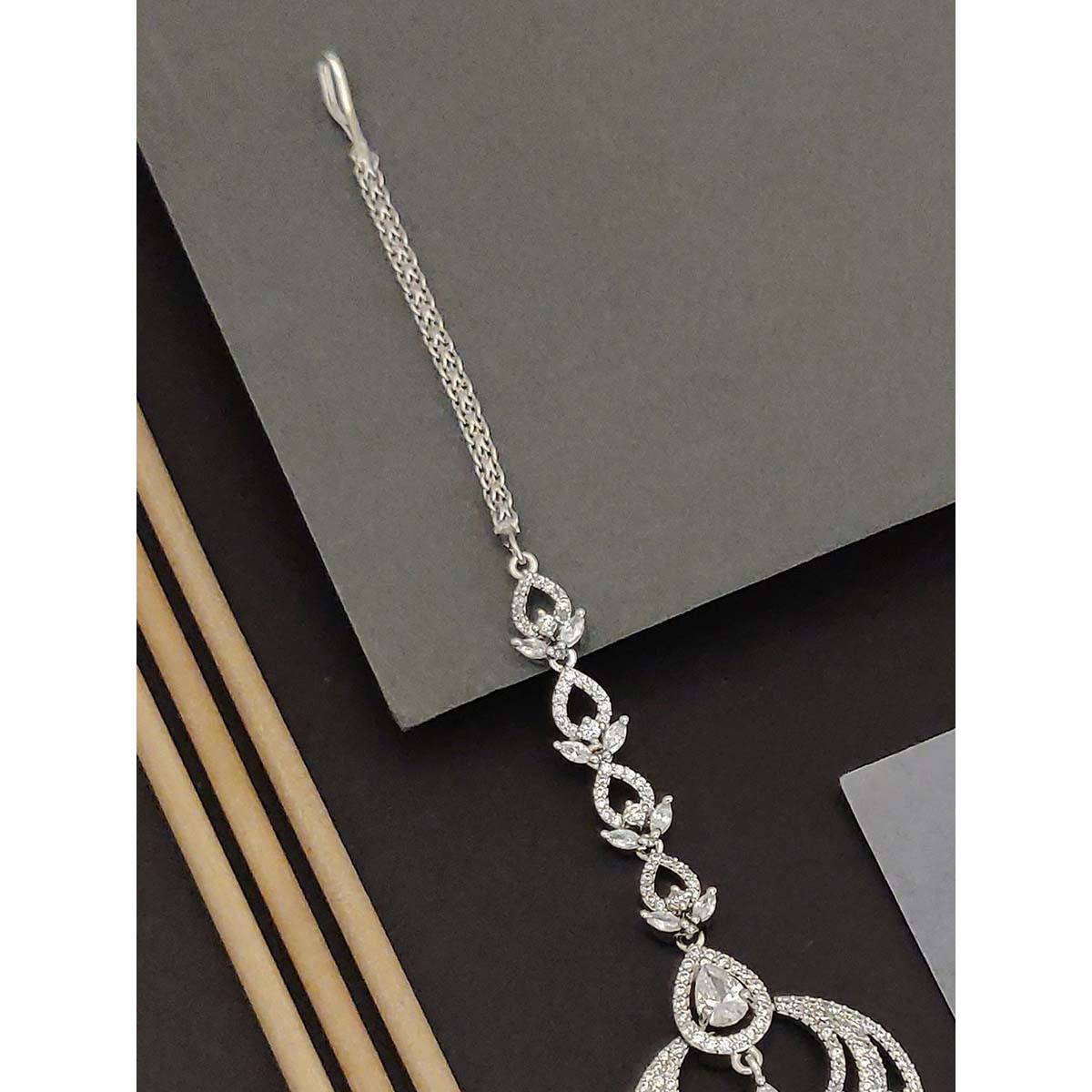 Abdesigns Stylish Silver Plated American Diamond Maangtikka
