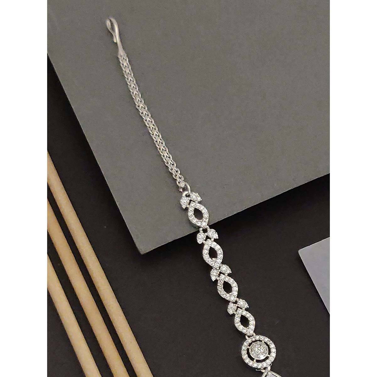 Abdesigns Stylish Silver Plated White American Diamond Maangtikka