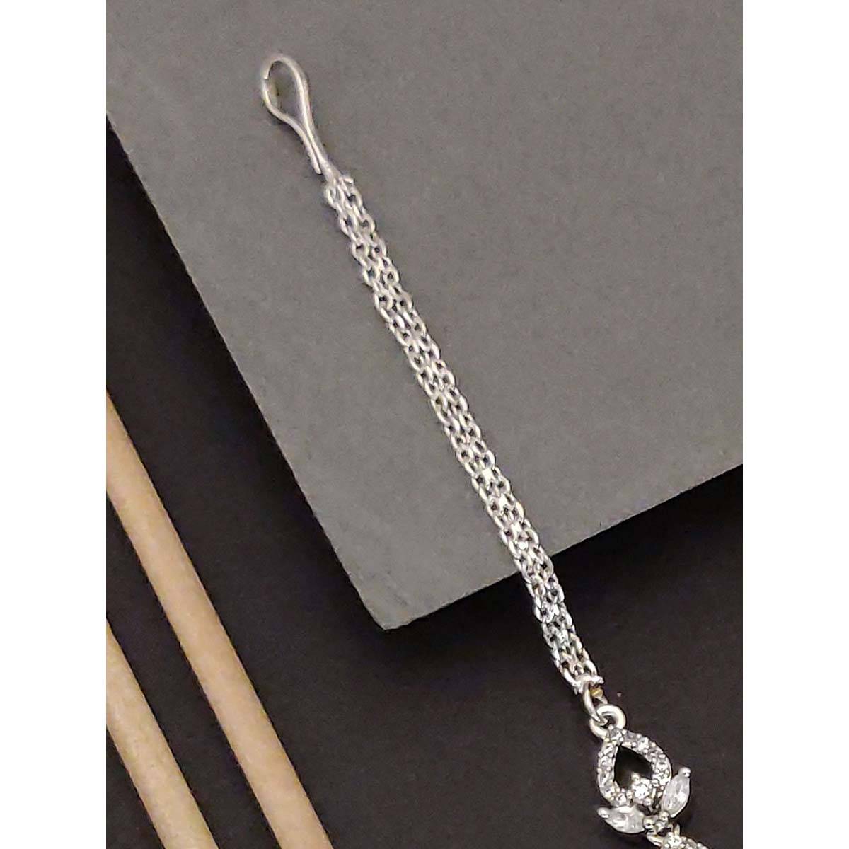 Abdesigns Elite Silver Plated White American Diamond Maangtikka
