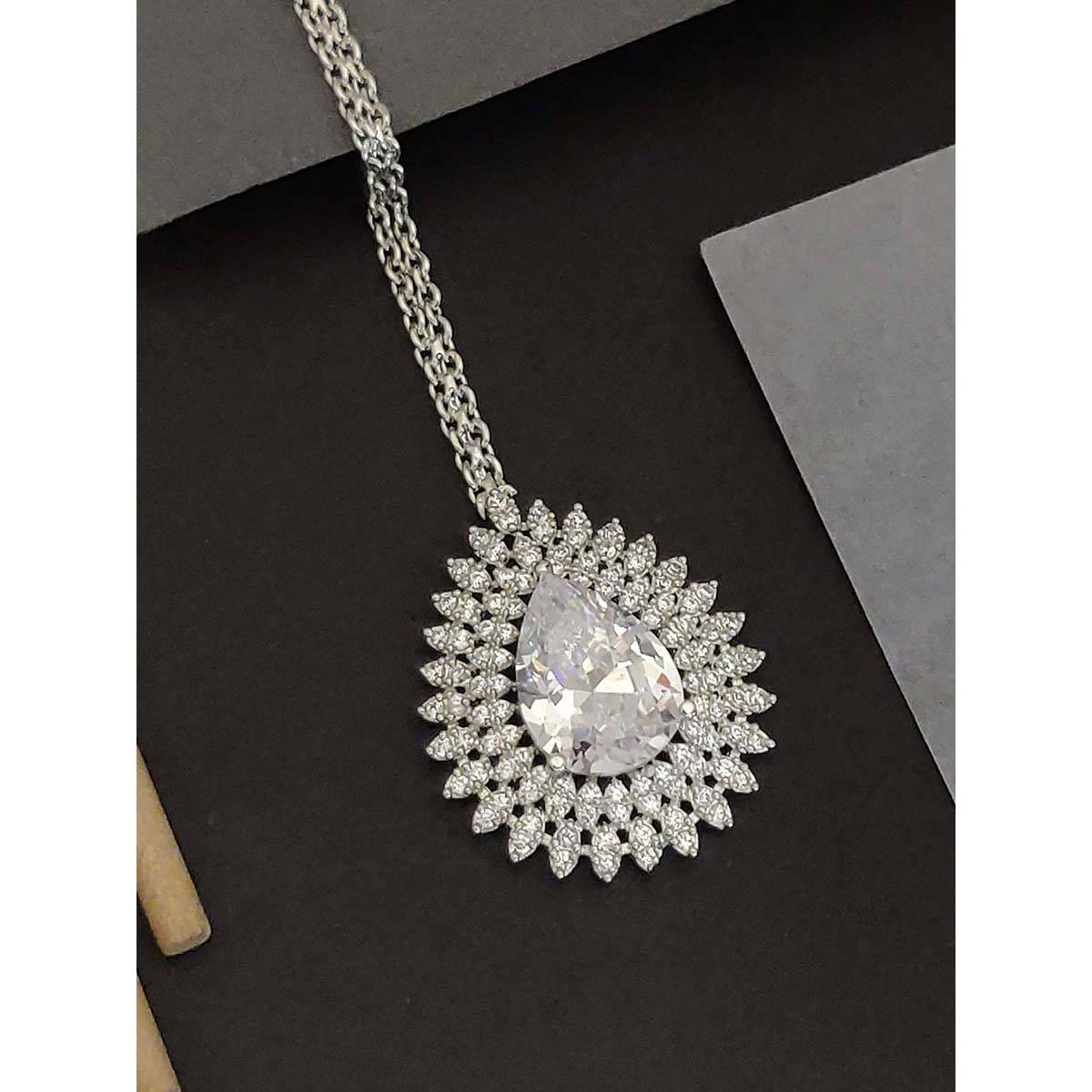 Abdesigns Stylish Silver Plated American Diamond Maangtikka