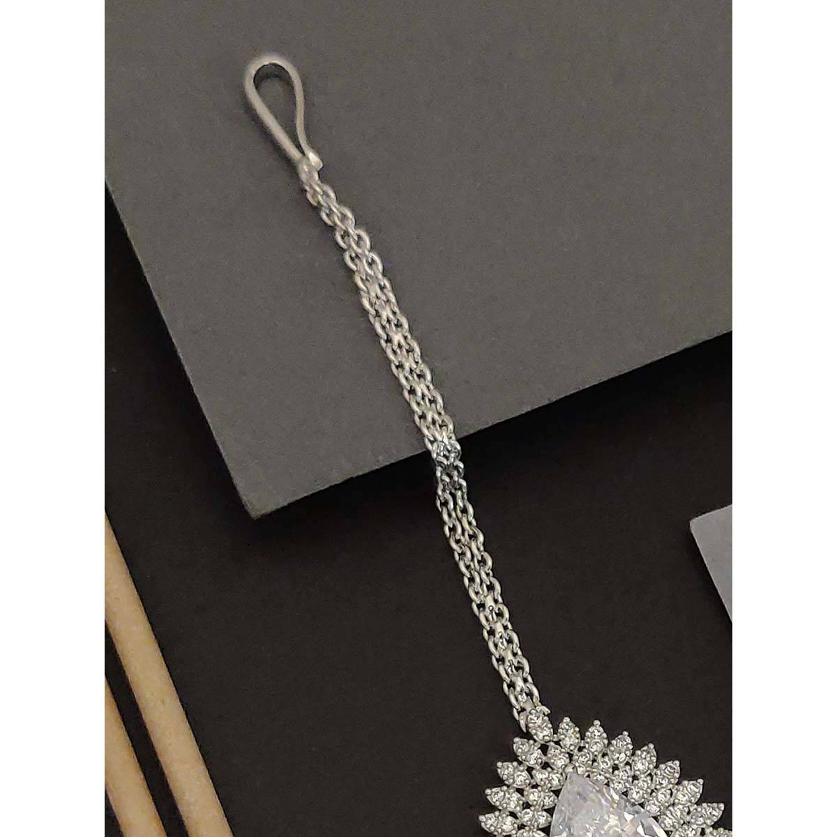 Abdesigns Stylish Silver Plated American Diamond Maangtikka