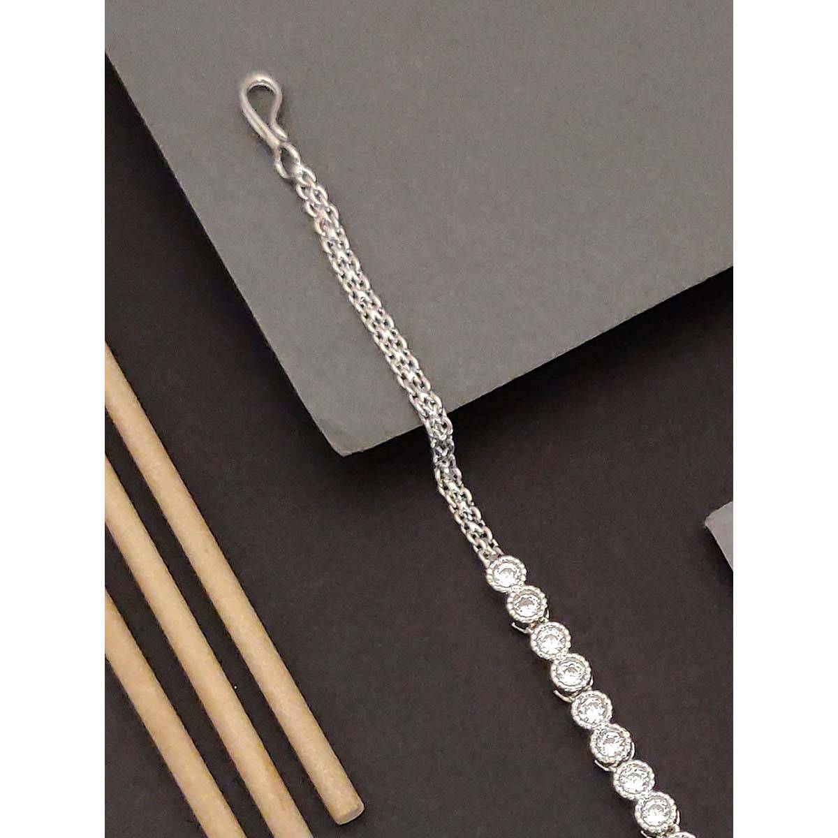 Abdesigns Elite Silver Plated Green American Diamond Maangtikka