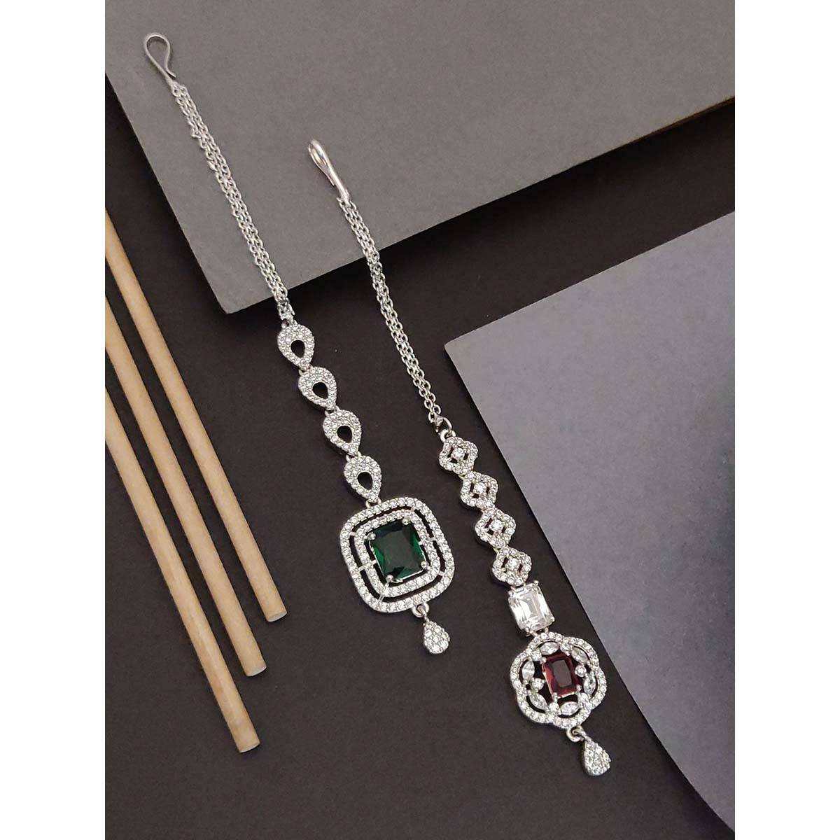 Abdesigns Silver Plated American Diamond Studded Maangtikka (Pack of 2) · One Size