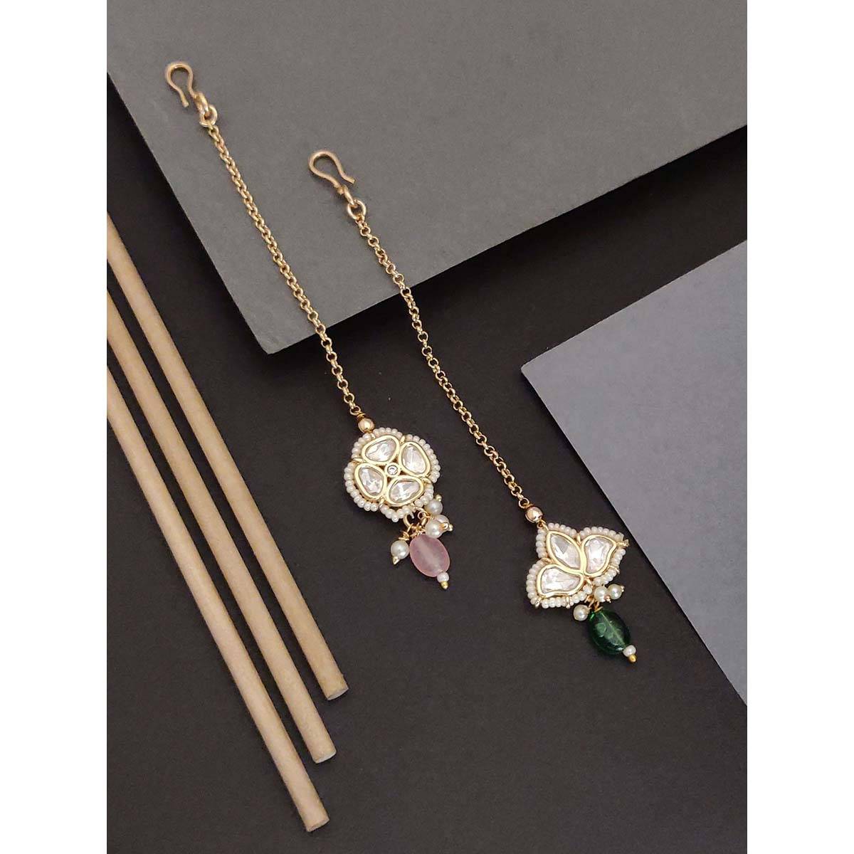 Abdesigns Gold Plated Multi-Color Polki Studded Maangtikka (Pack of 2)