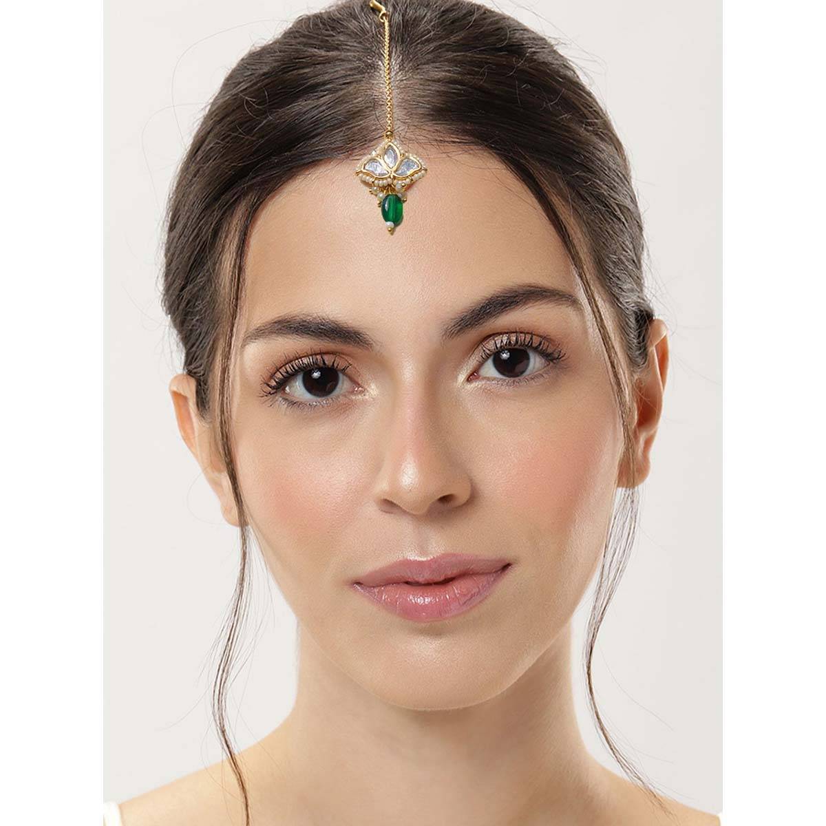 Abdesigns Gold Plated Multi-Color Polki Studded Maangtikka (Pack of 2)