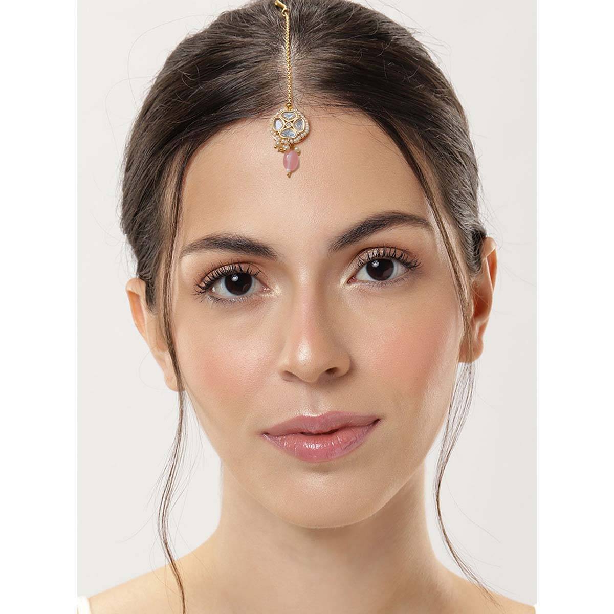 Abdesigns Gold Plated Multi-Color Polki Studded Maangtikka (Pack of 2)