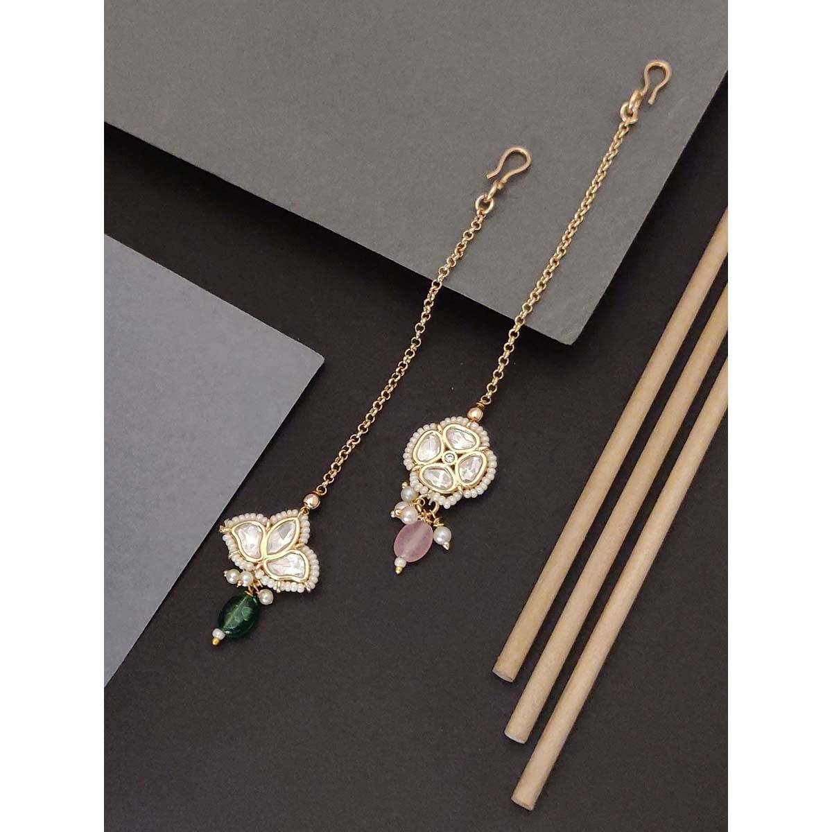 Abdesigns Gold Plated Multi-Color Polki Studded Maangtikka (Pack of 2)