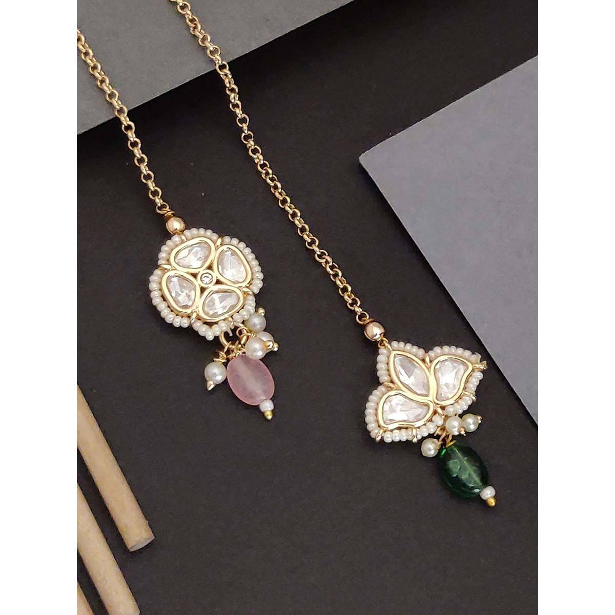 Abdesigns Gold Plated Multi-Color Polki Studded Maangtikka (Pack of 2)
