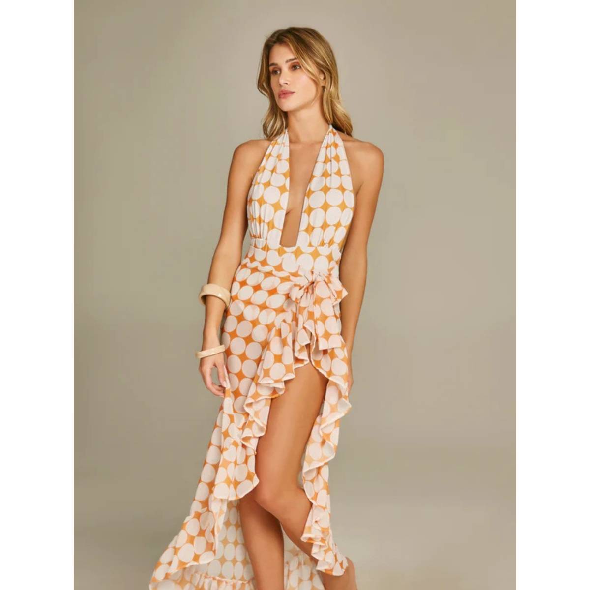Addery Orange And White Geometric Print Monokini With Sarong (Set of 2) (L) · L
