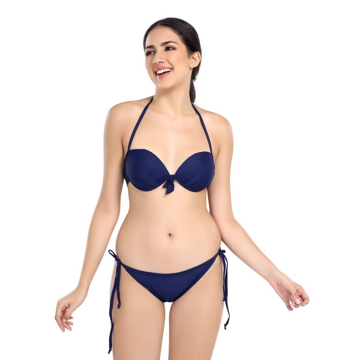 Addery Navy Blue Tie-Up Bikini Top With Panty (Set of 2) · Free Size