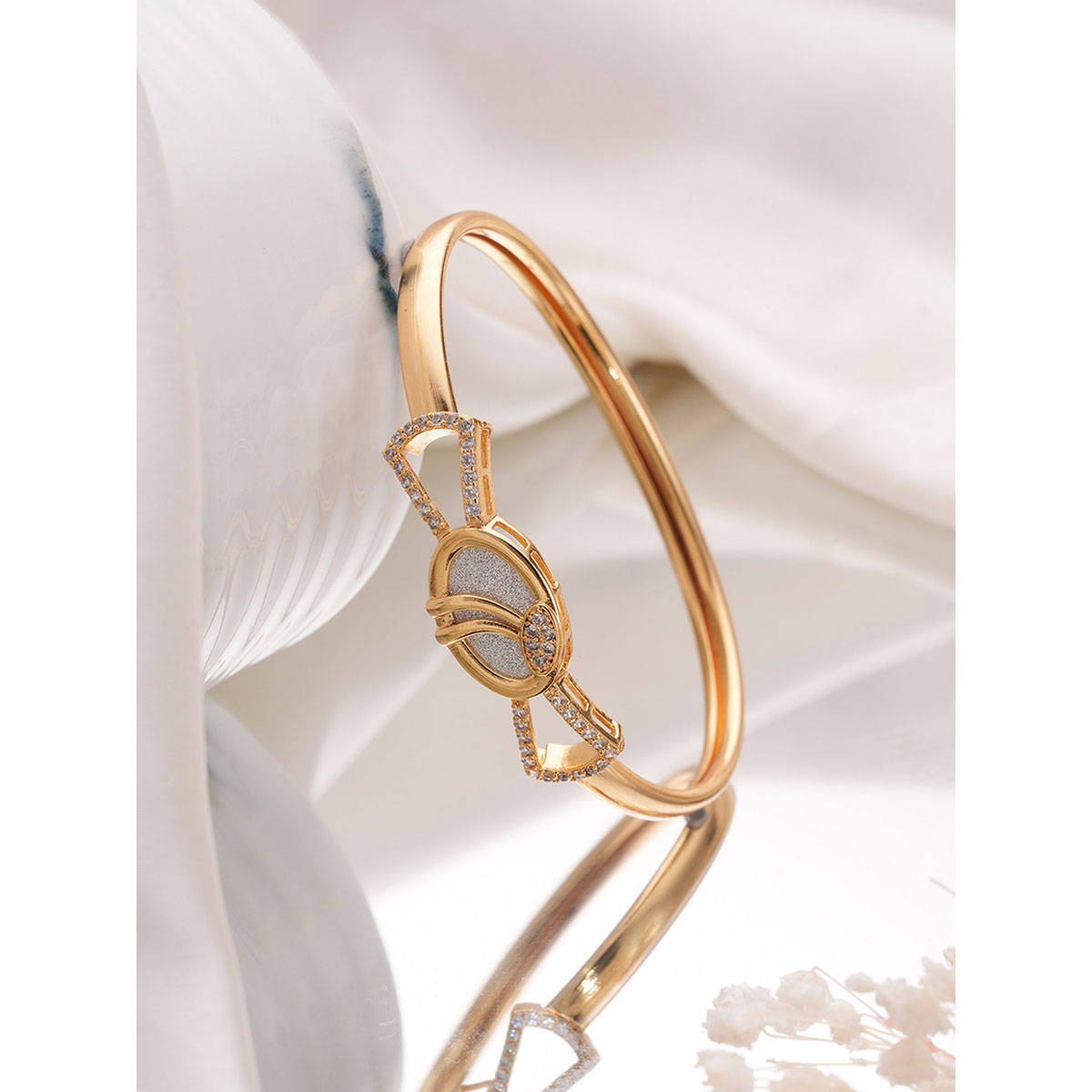 Aatmana Brass Cubic Zirconia Gold-Plated Bangle-Style Bracelet