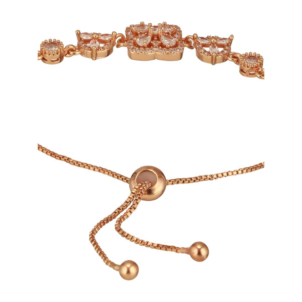 Aatmana Brass Cubic Zirconia Rose Gold-Plated Link Bracelet