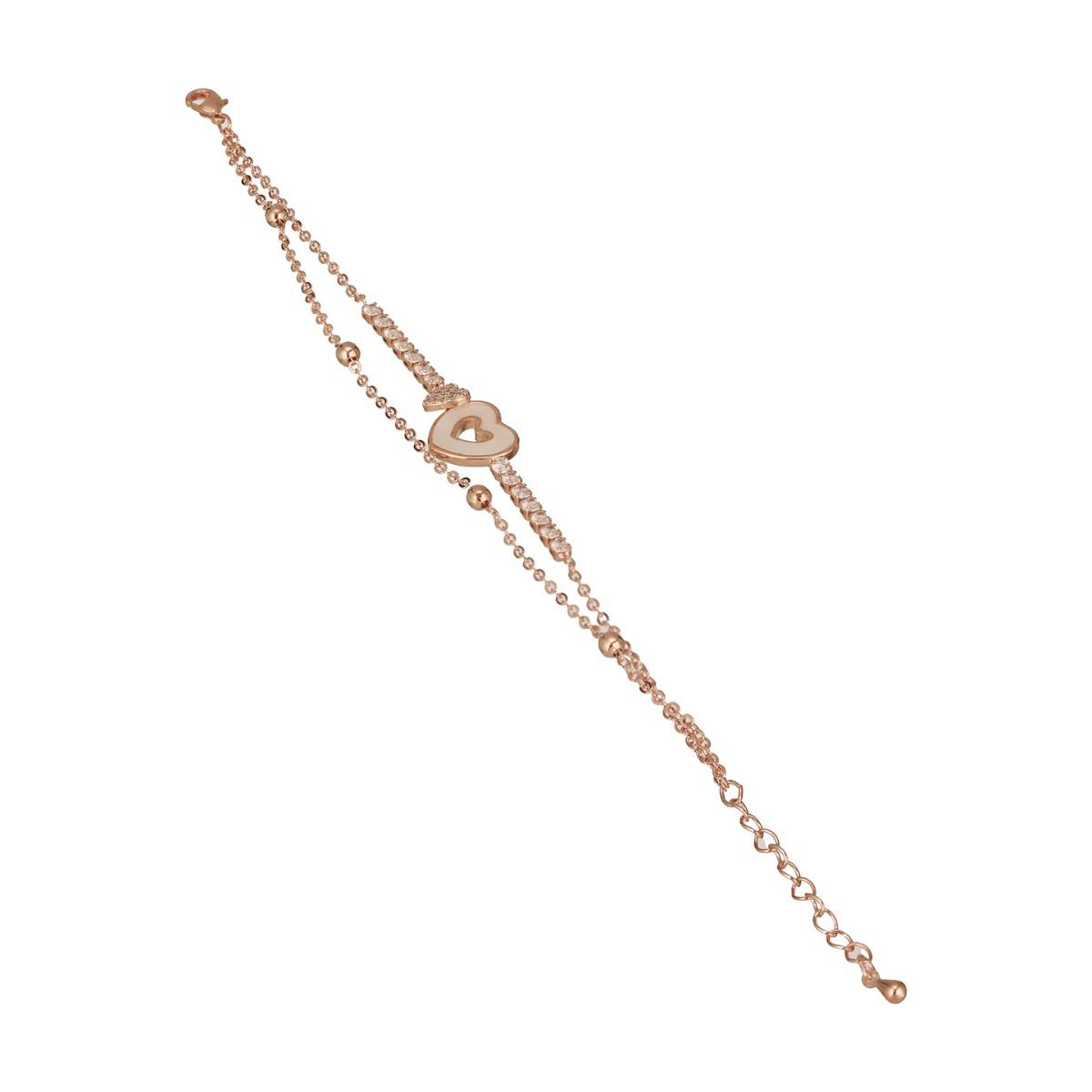 Aatmana Brass Cubic Zirconia Rose Gold-Plated Link Bracelet