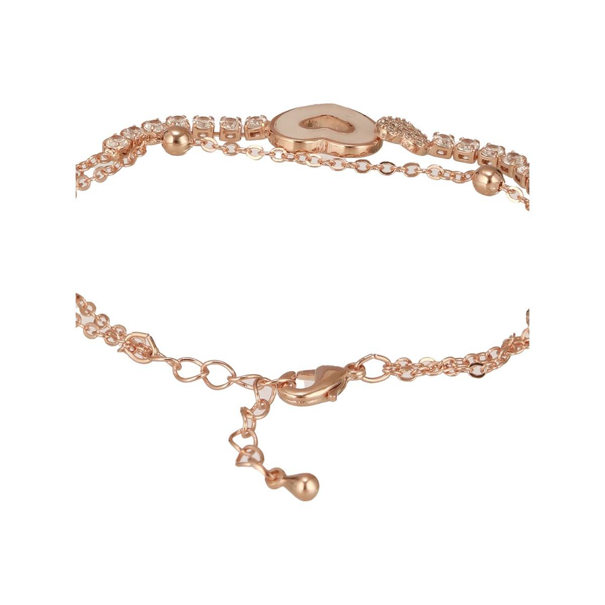 Aatmana Brass Cubic Zirconia Rose Gold-Plated Link Bracelet