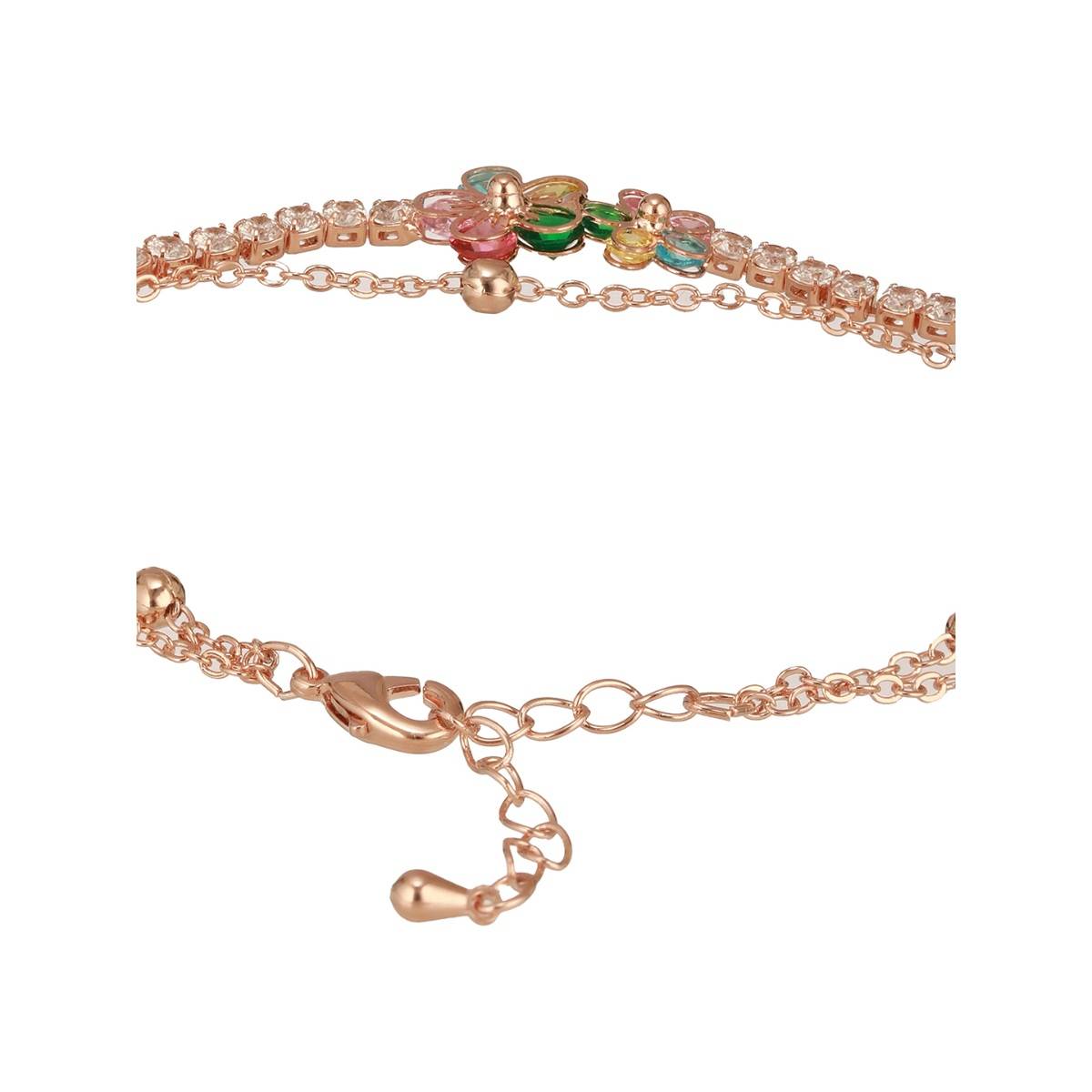 Aatmana Brass Cubic Zirconia Rose Gold-Plated Link Bracelet