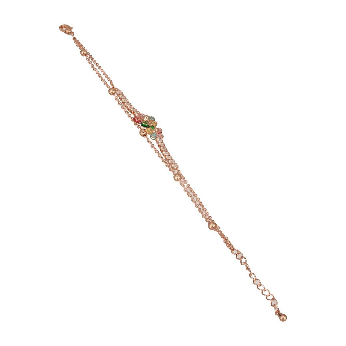 Aatmana Brass Cubic Zirconia Rose Gold-Plated Link Bracelet