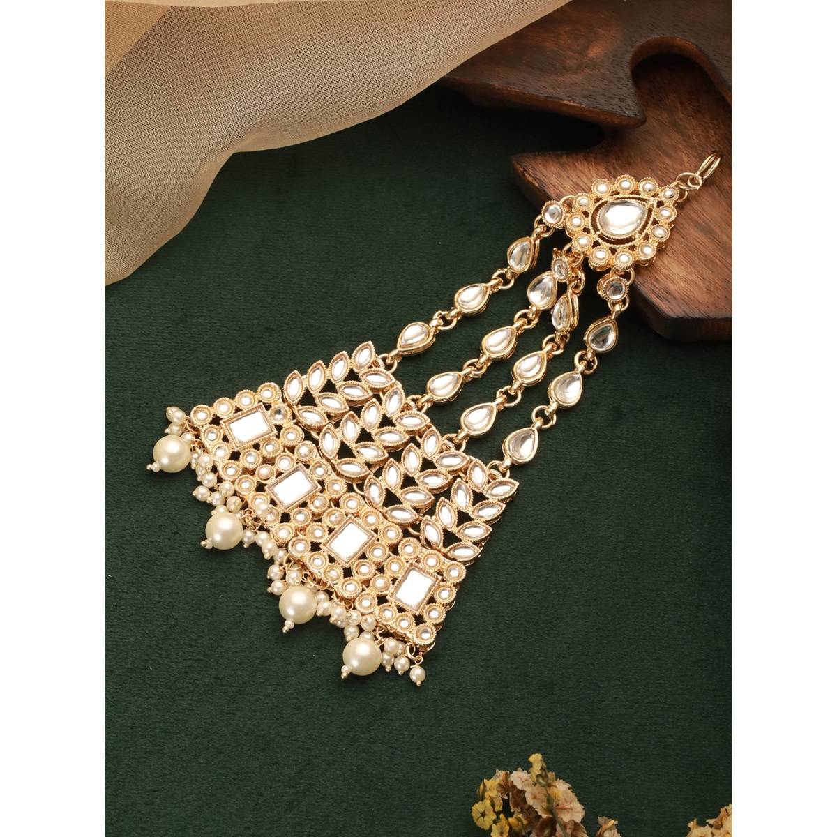 Aatmana Gold-Plated Kundan Studded Jhumar Passa Head Jewellery