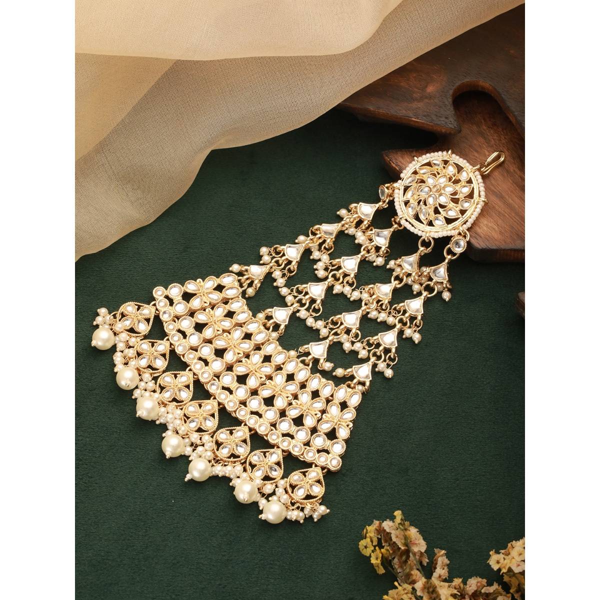Aatmana Gold-Plated Kundan Studded Jhumar Passa Head Jewellery
