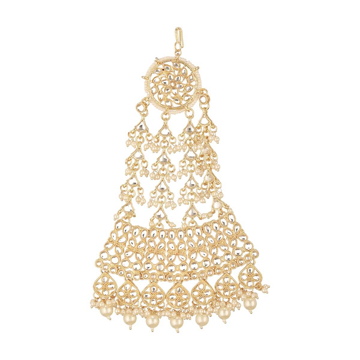 Aatmana Gold-Plated Kundan Studded Jhumar Passa Head Jewellery