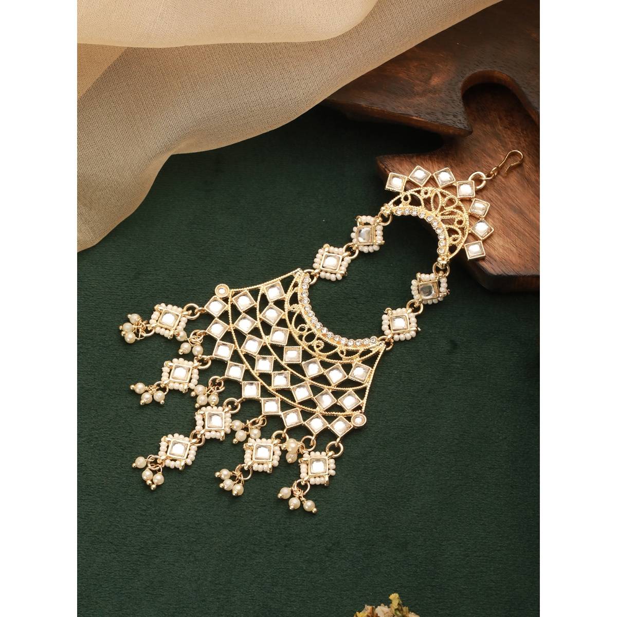 Aatmana Gold-Plated Kundan Studded Jhumar Passa Head Jewellery