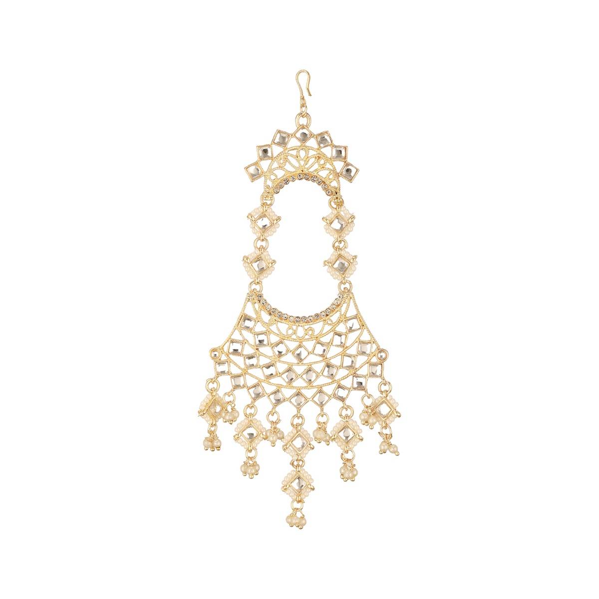 Aatmana Gold-Plated Kundan Studded Jhumar Passa Head Jewellery