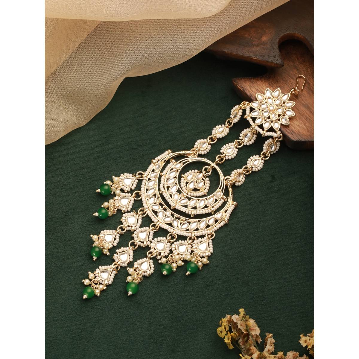 Aatmana Gold-Plated Kundan Studded Jhumar Passa Head Jewellery