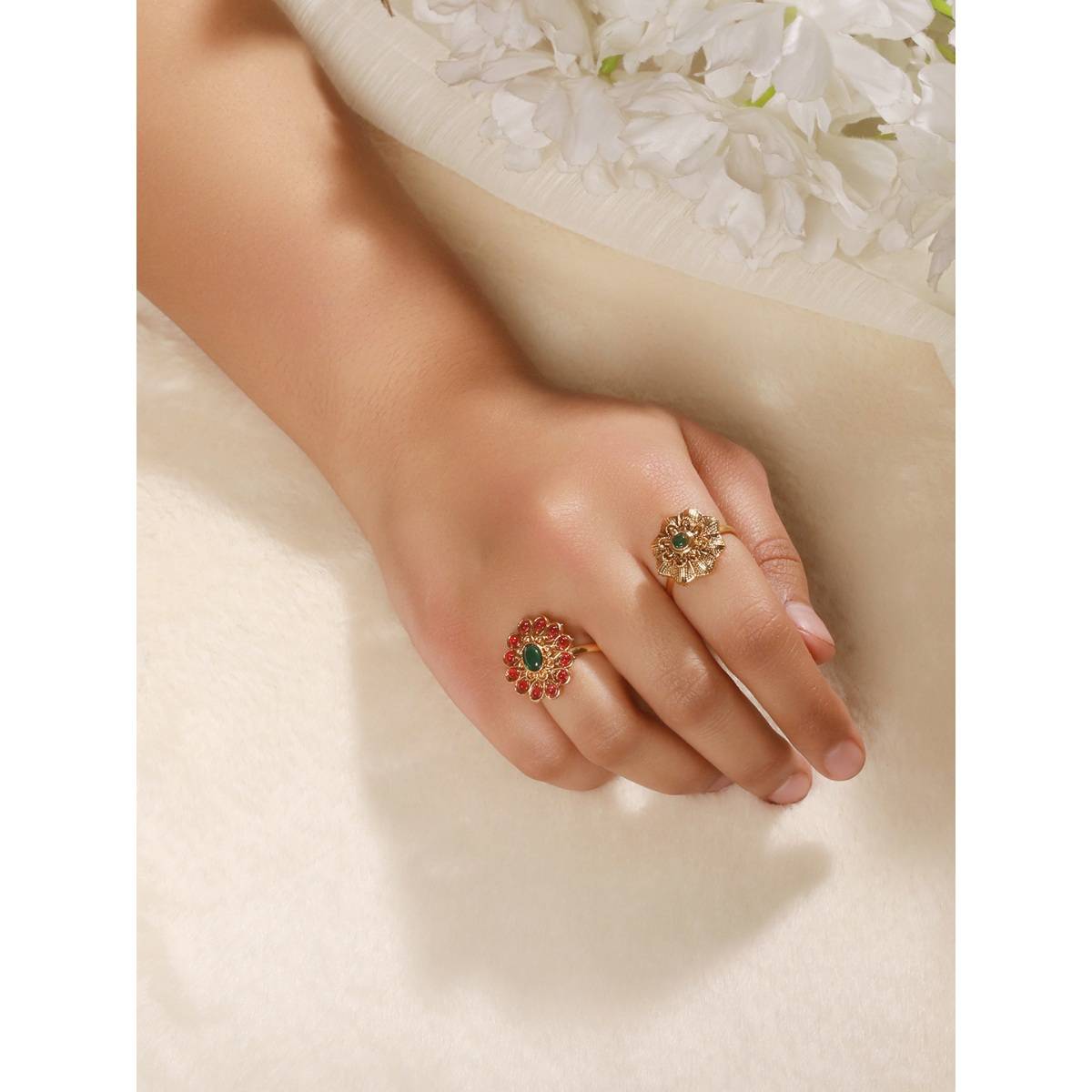 Aatmana Gold-Plated Stone Studded Rings (Set of 2)