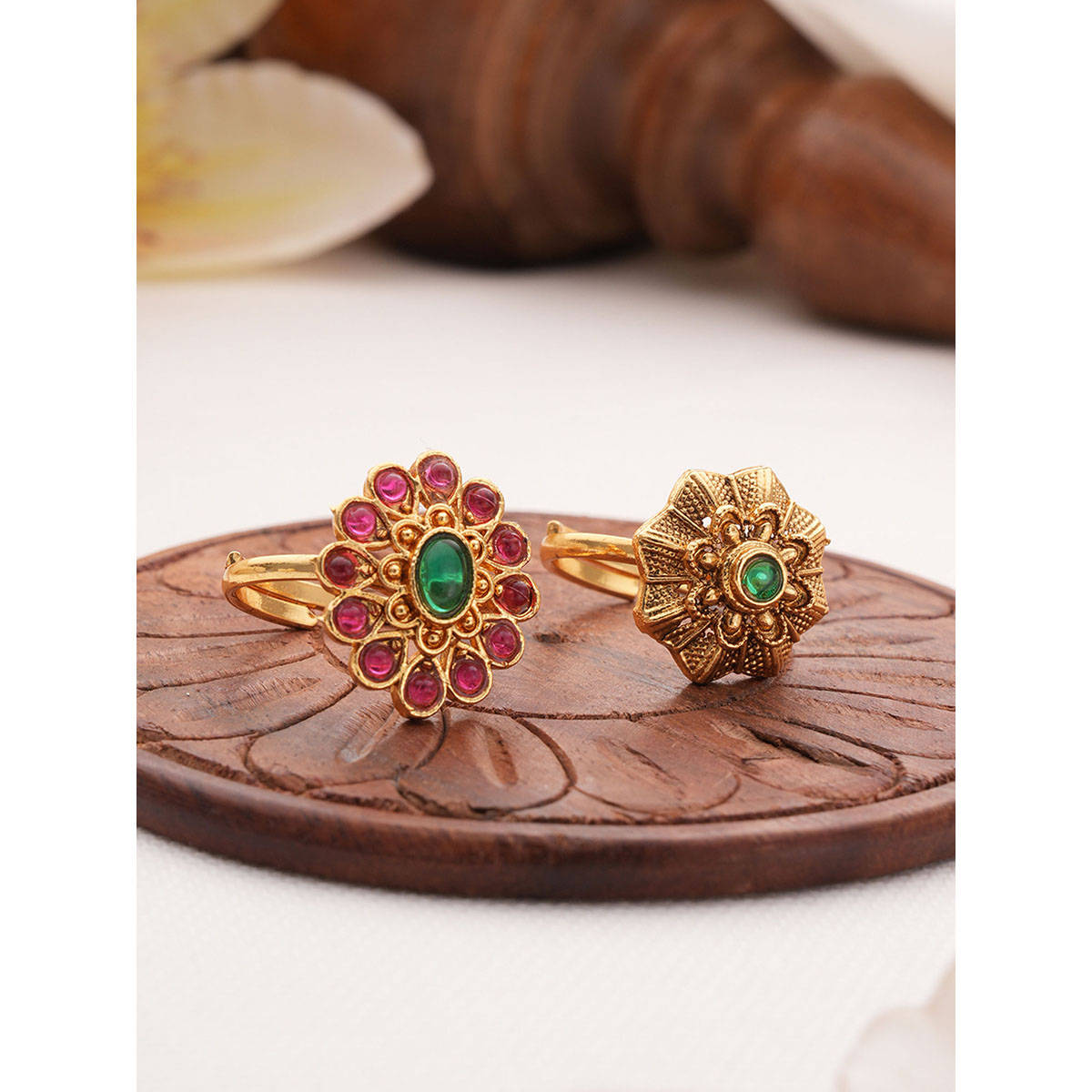 Aatmana Gold-Plated Stone Studded Rings (Set of 2)