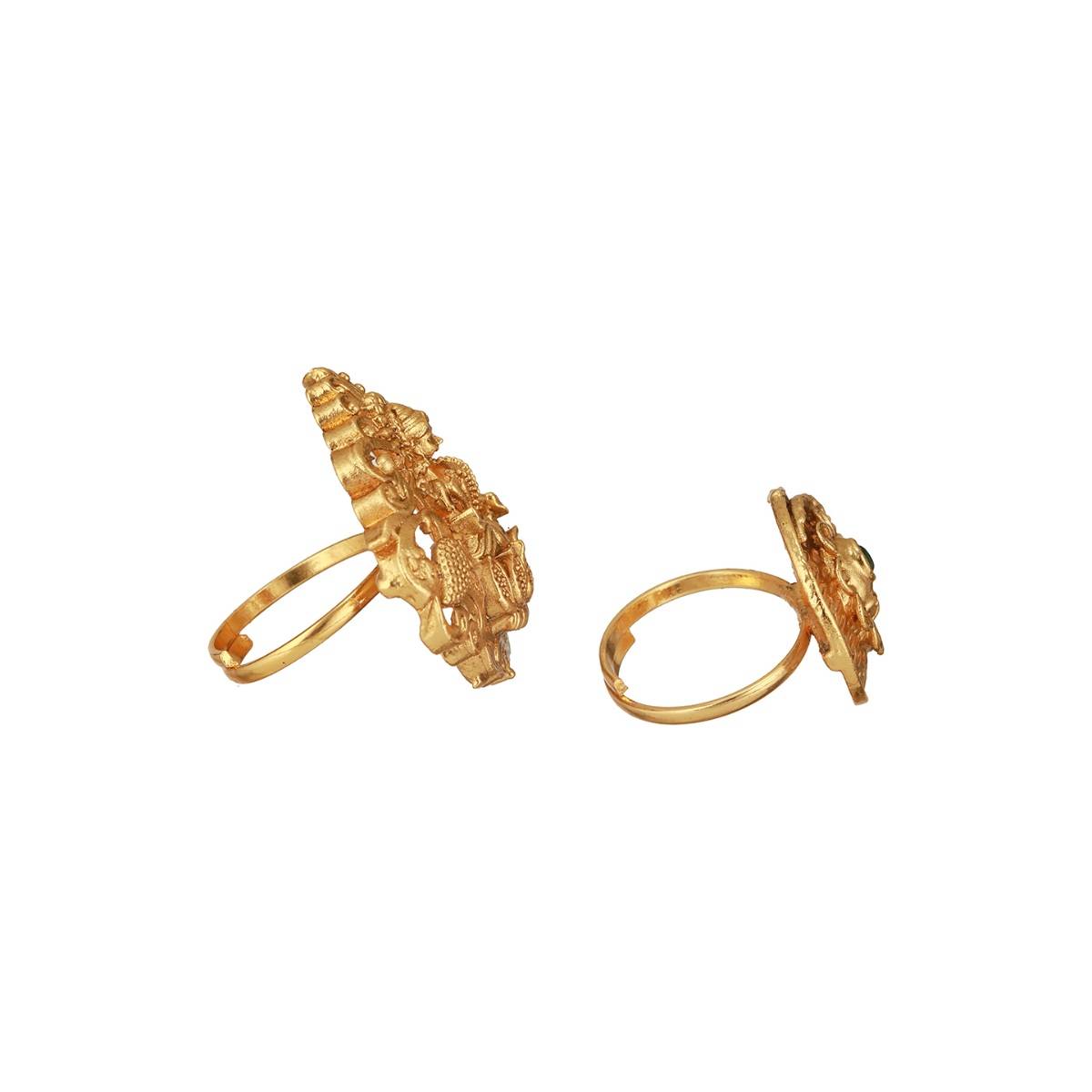 Aatmana Gold-Plated Stone Studded Temple Finger Rings (Set of 2)