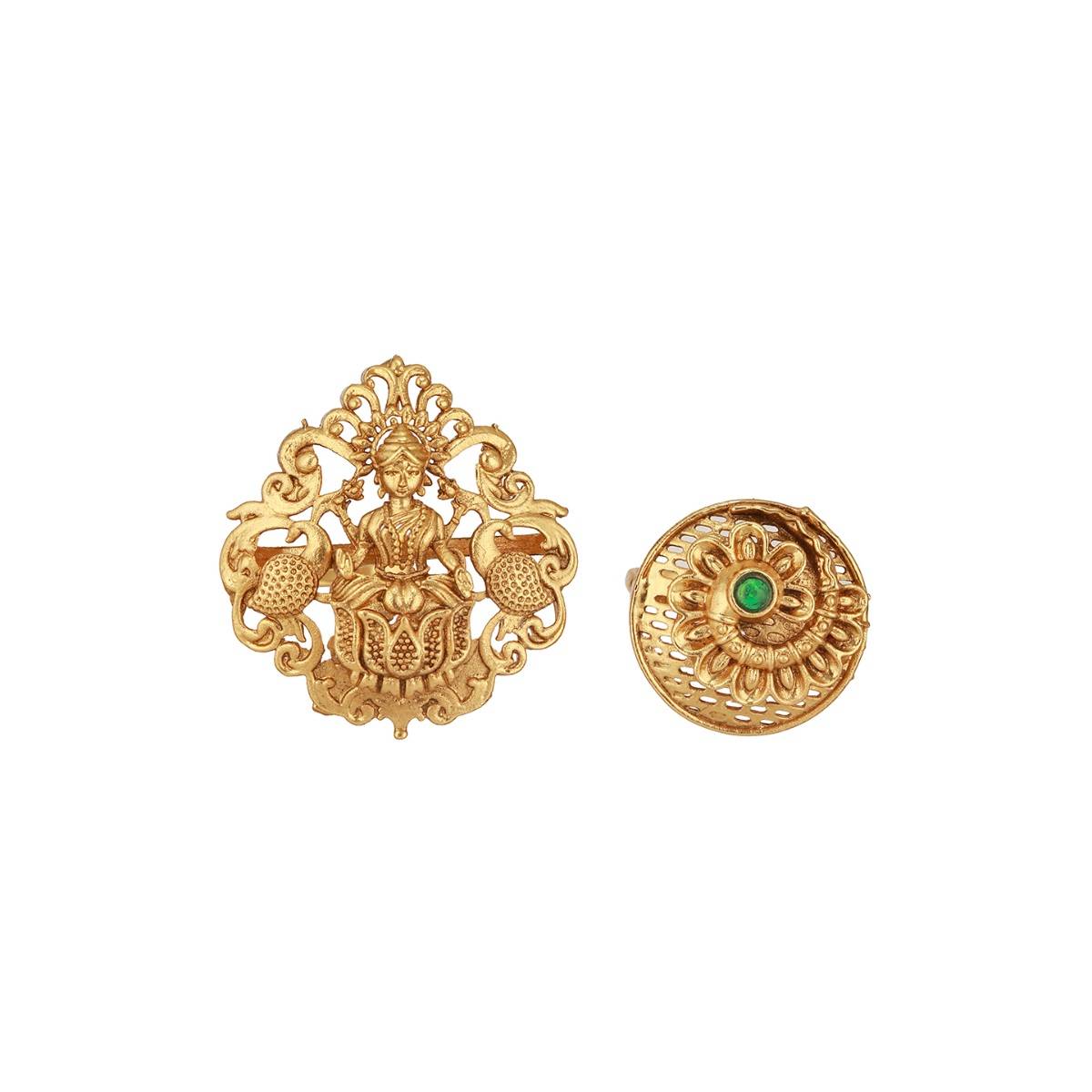 Aatmana Gold-Plated Stone Studded Temple Finger Rings (Set of 2)