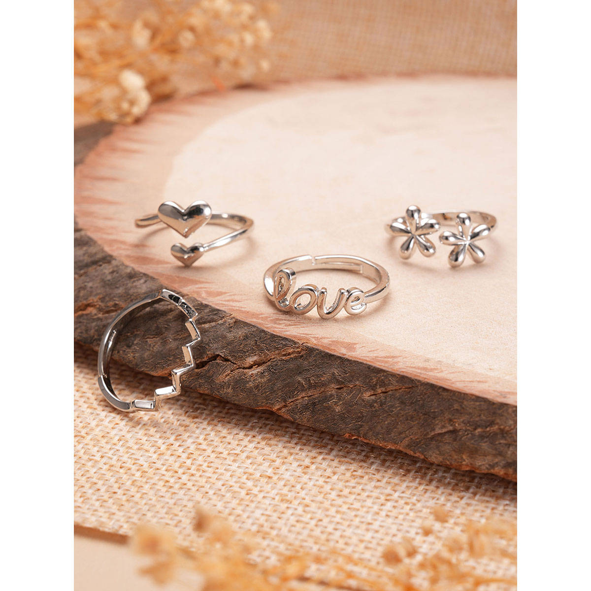 Aatmana Silver-Plated Adjustable Finger Rings (Set of 4)