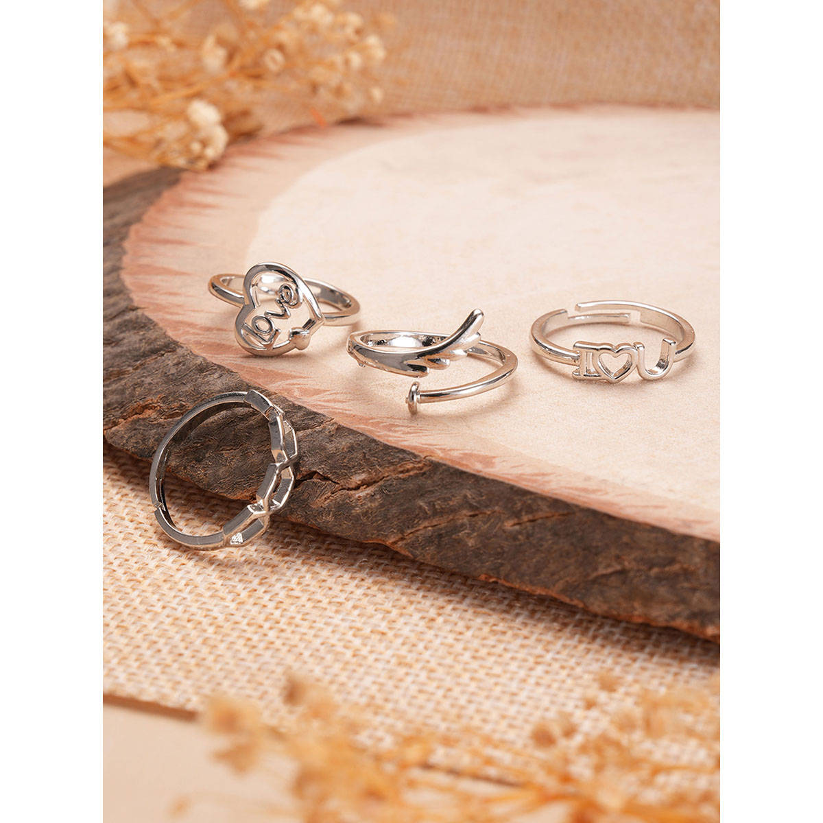 Aatmana Silver-Plated Adjustable Finger Rings (Set of 4)