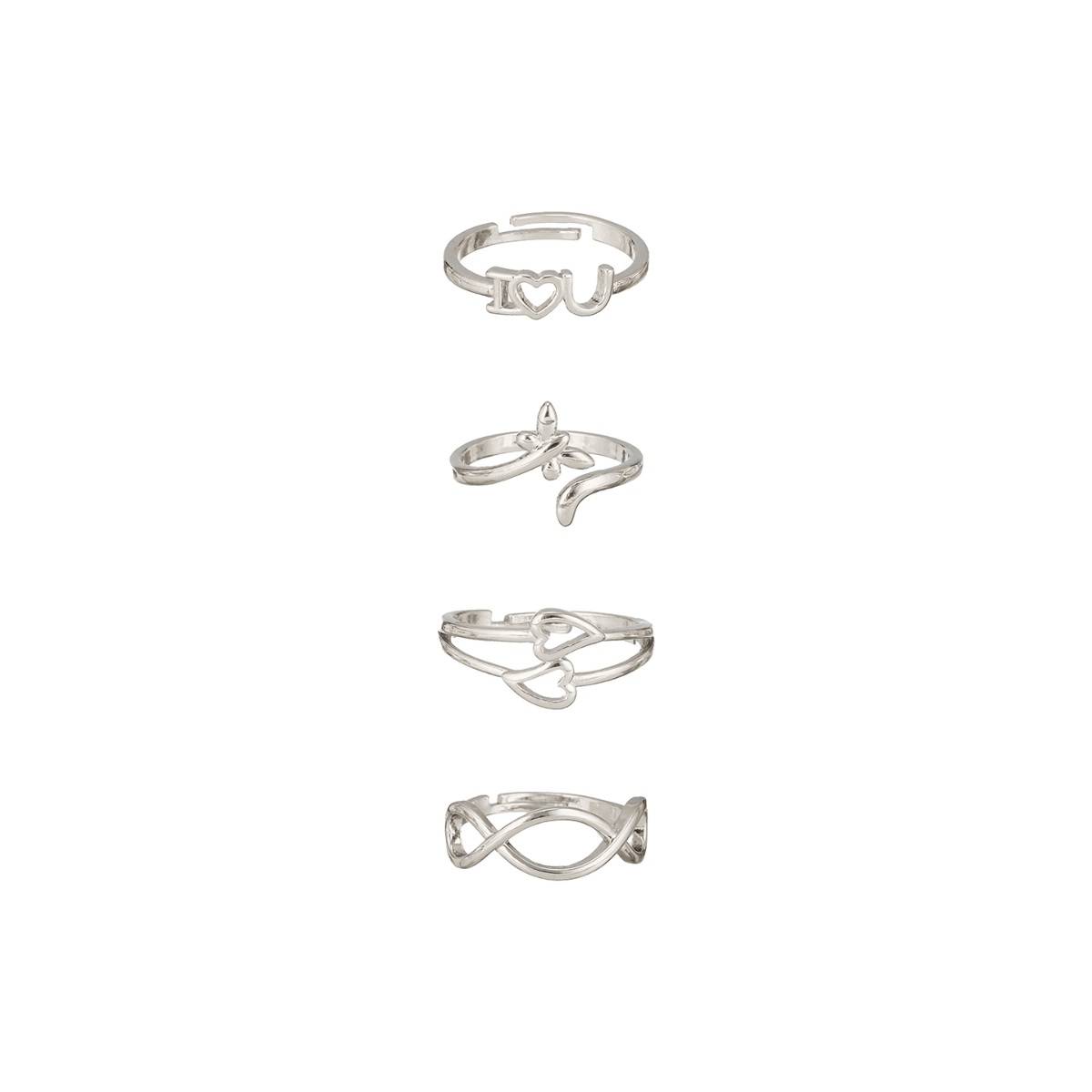 Aatmana Silver-Plated Adjustable Finger Rings (Set of 4)