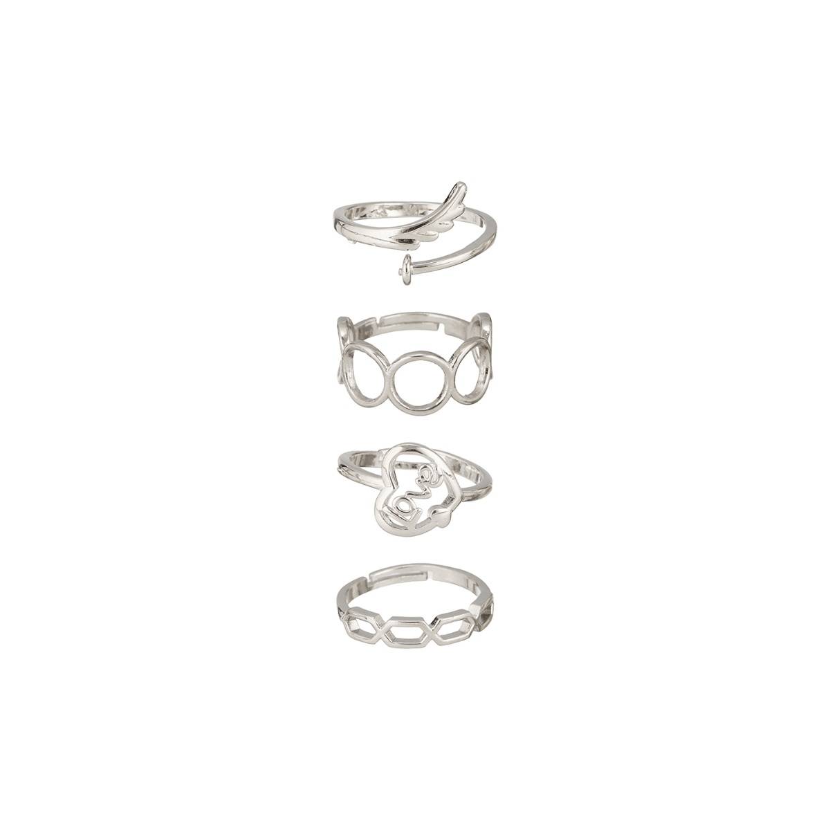 Aatmana Silver Plated Adjustable Finger Rings (Set of 4)