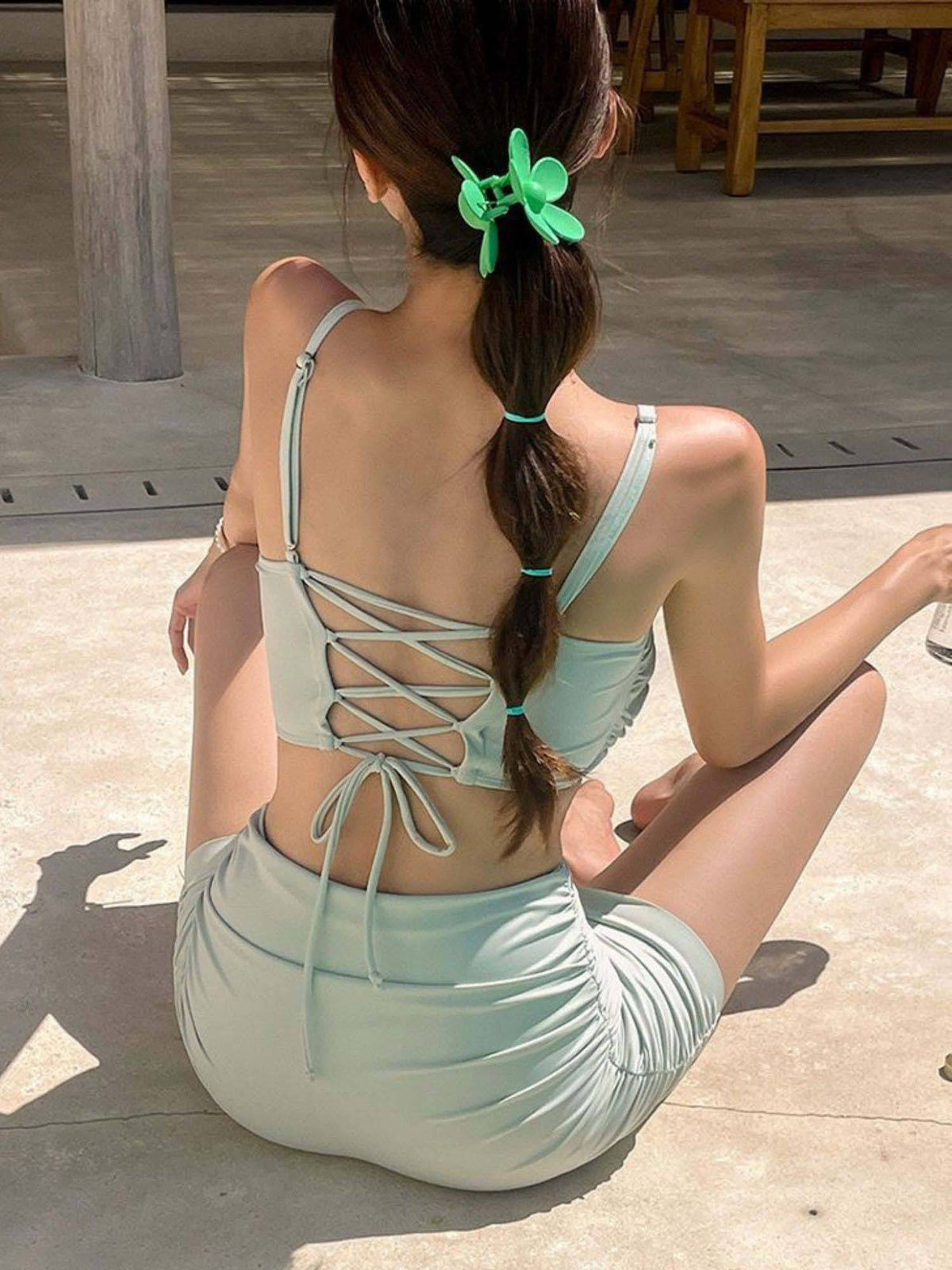 Addery White Ruched Tank Top & Skirt (S) · S