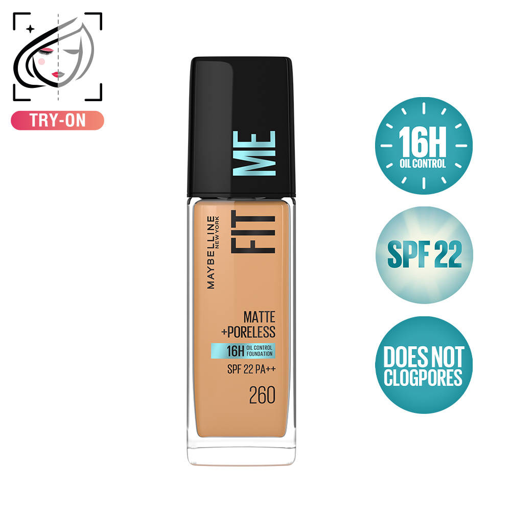 Maybelline New York Fit Me Matte+Poreless 16H Oil Control Foundation with SPF 22 - Shade 260 (30ml)