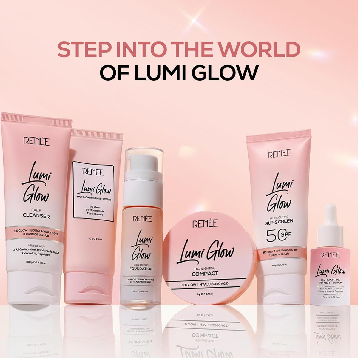 RENEE Lumi Glow Highlighting Primer + Serum | Hydrates, Promotes Even Skin Texture | Gives Luminous, 3D Glow | With Hyaluronic Acid, Peptides & Vitamin E | Base