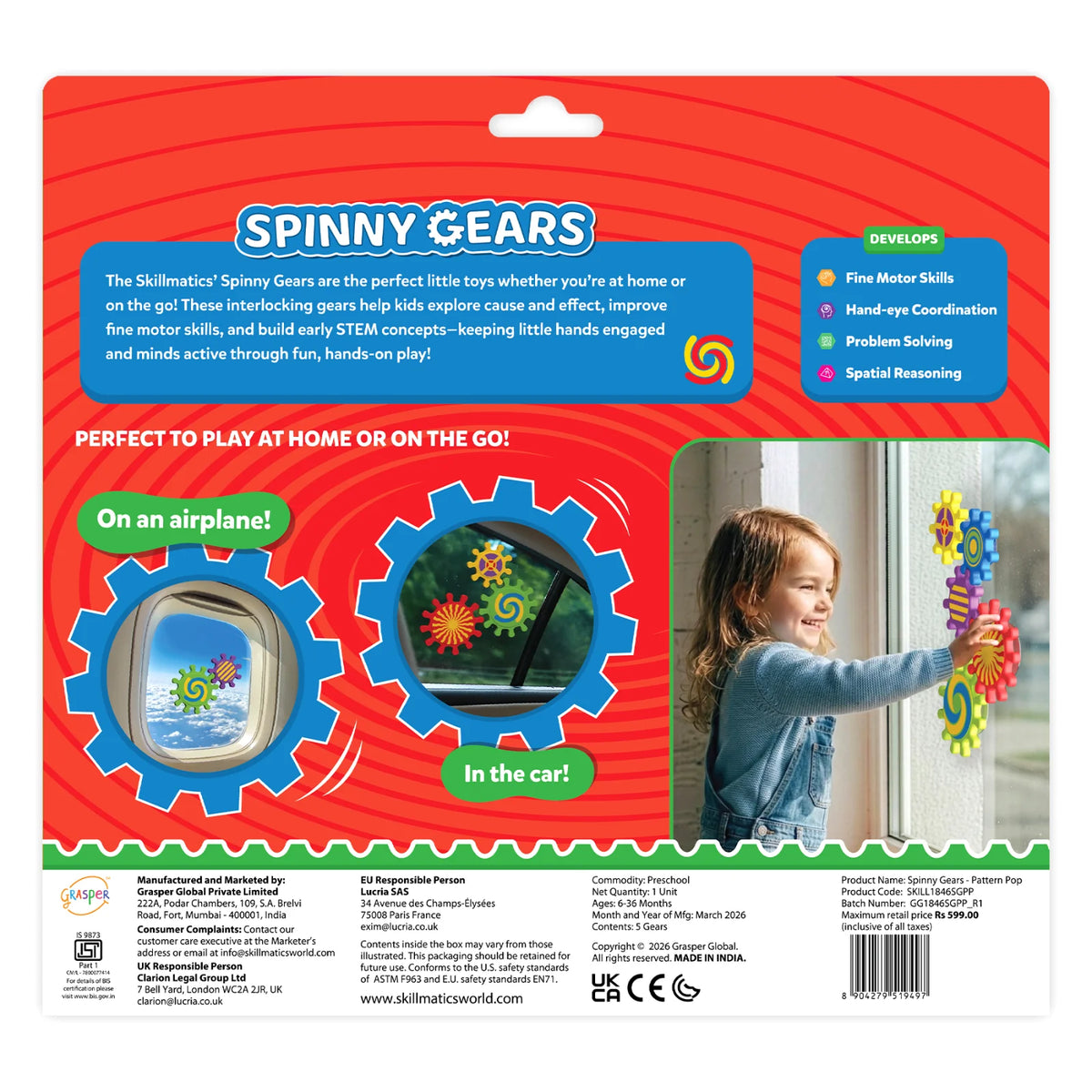 Skillmatics Spinny Gears: Pattern Pop | 5 Interlocking Gears (Ages 6-36 months)