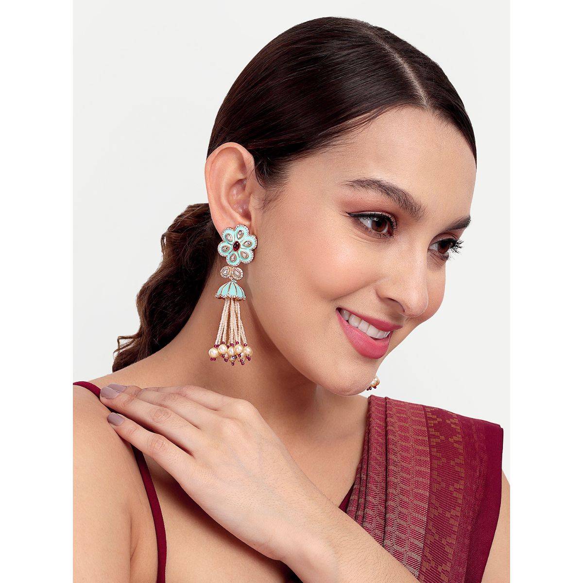 Abdesigns Hand Paint Minakari Hanging Pearl Drop & Dangle Earrings · One Size