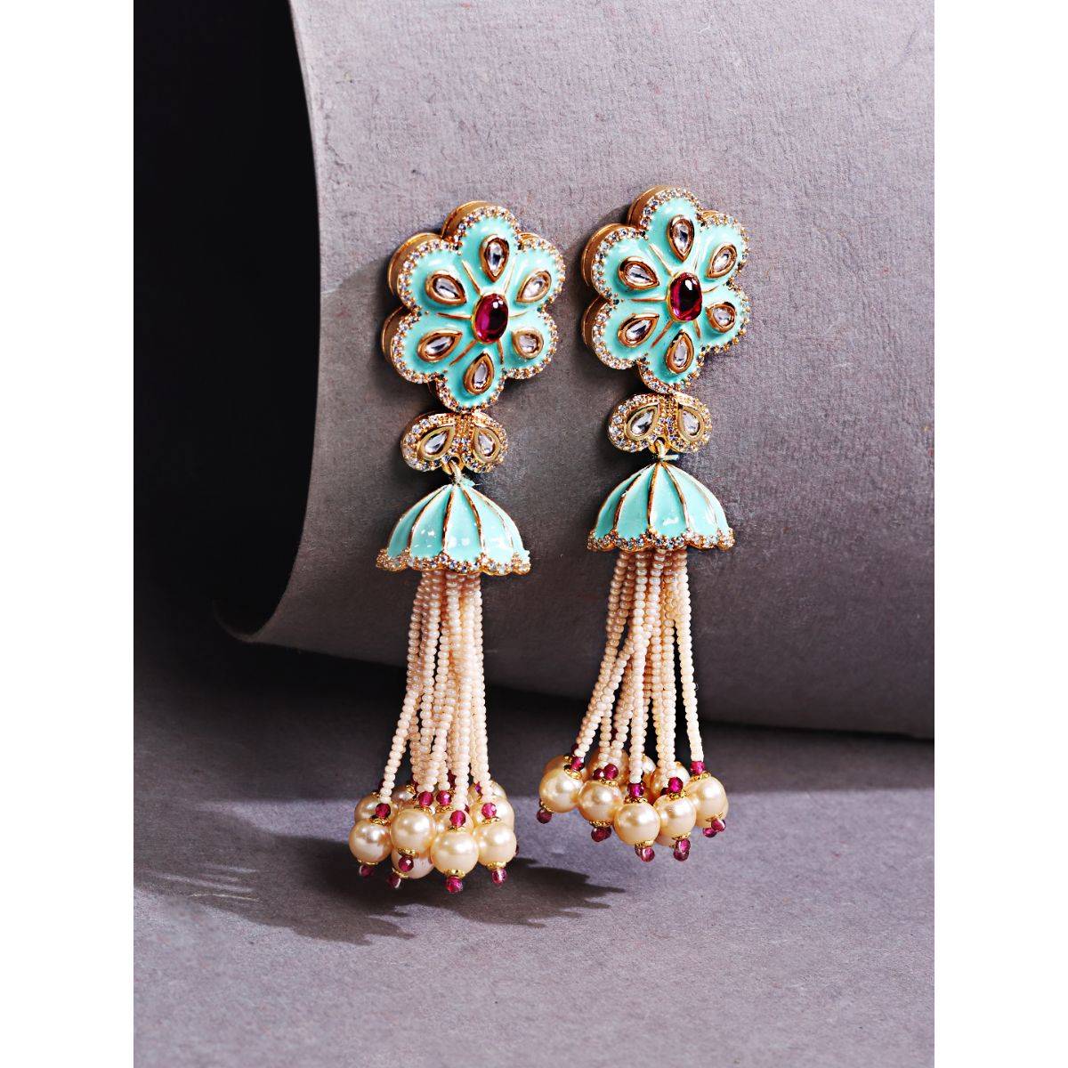Abdesigns Hand Paint Minakari Hanging Pearl Drop & Dangle Earrings · One Size