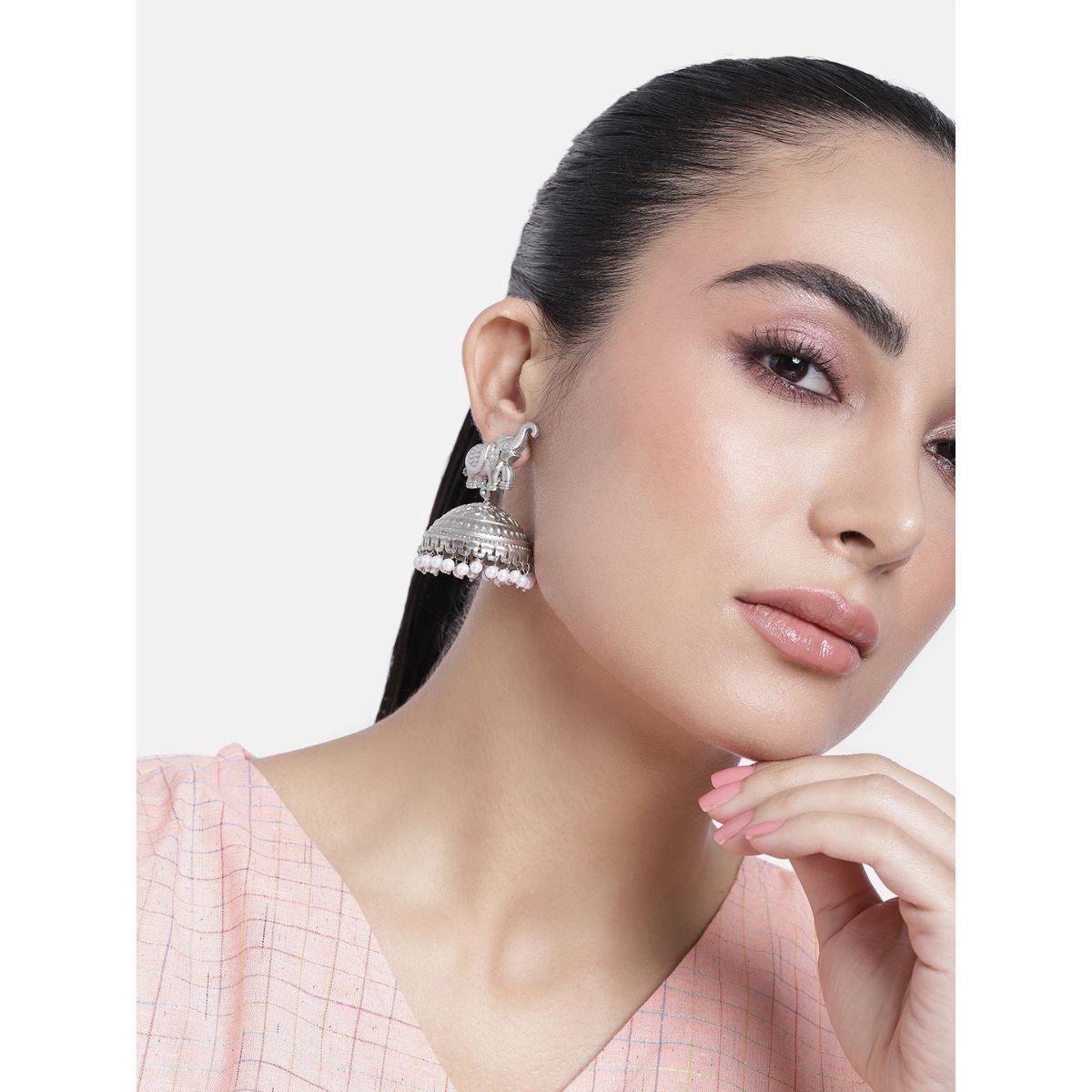 Abdesigns Graceful High Quality German Silver Jhumki Earrings · One Size
