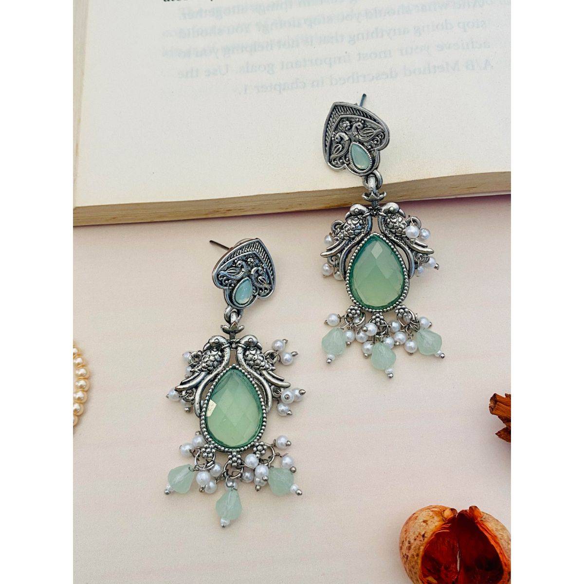 Abdesigns Stunning Green German Silver Drop & Dangle Earrings · One Size