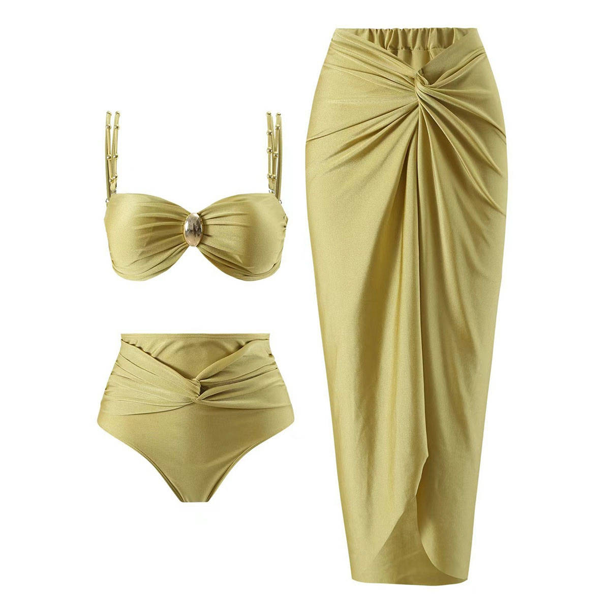 Addery Citrine Yellow Swimwear Top with Bottom and Cover-up (Set of 3) (L) · L