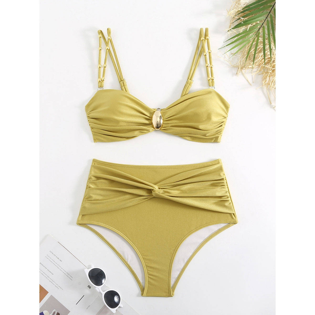 Addery Citrine Yellow Swimwear Top with Bottom and Cover-up (Set of 3) (L) · L