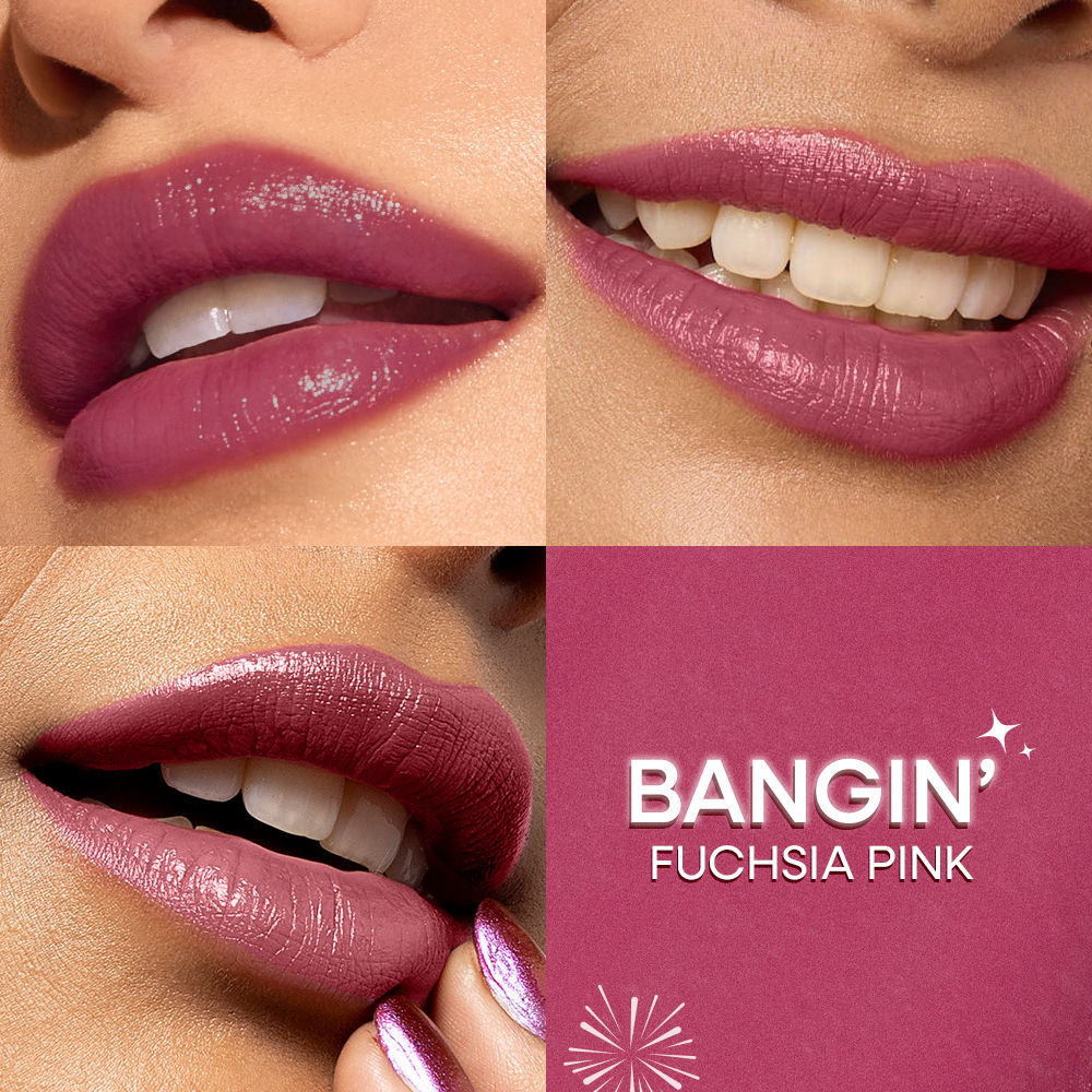 Nykaa Ultra Silk Hydrating Satin Serum Creme Glitter Lipstick with Hyaluronic Acid - Bangin